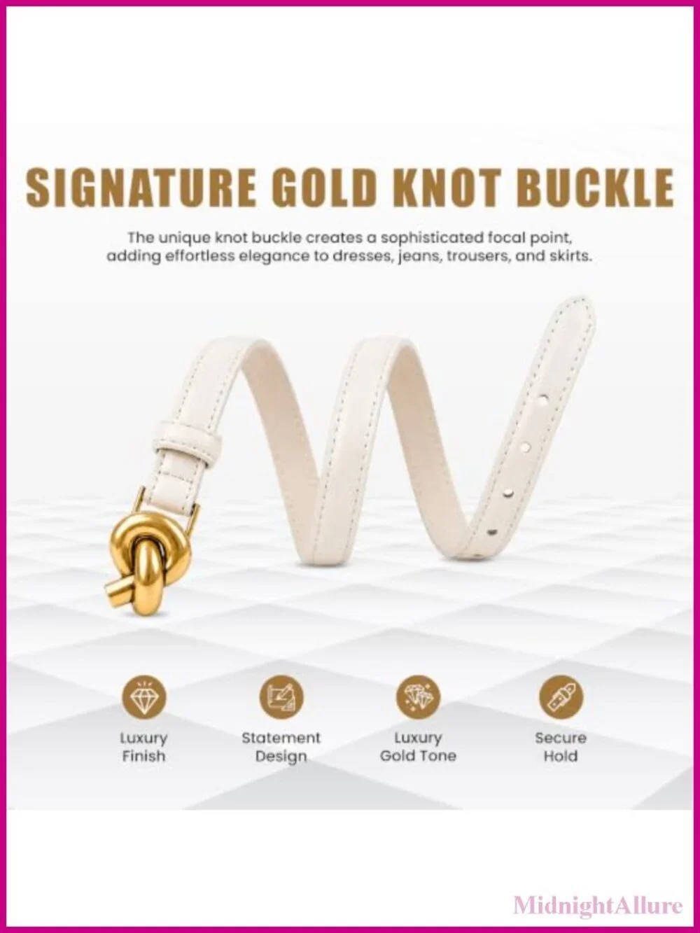 100% Cowhide Leather Belt Women Gold Knot Buckle Premium Designer